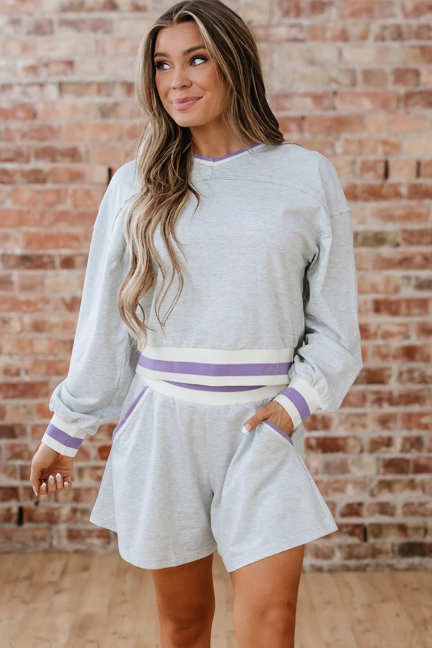 Dear-Lover Grey Striped Pullover Set Women's Casual Loungewear Set Soft & Cropped Dear-Lover Dropshipping