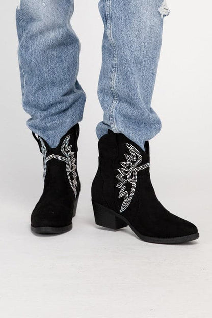 RONAN Rhinestone Western Booties.