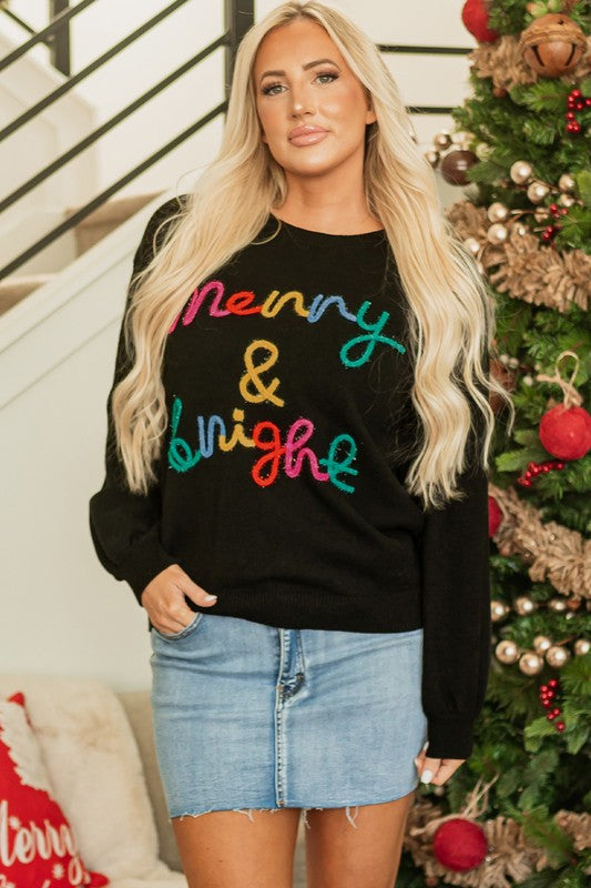 Women Merry & Bright Tinsel Graphic Sweater