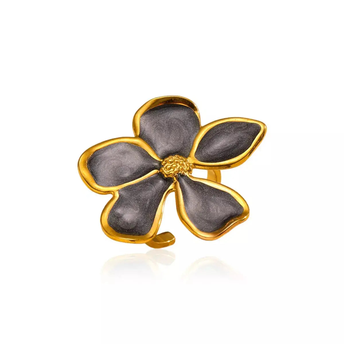 18K Gold Plated Flower Open Ring With Resin Petals Stainless Steel Simply Love