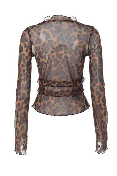 Leopard Print Mesh ruffled top Miss Sparkling