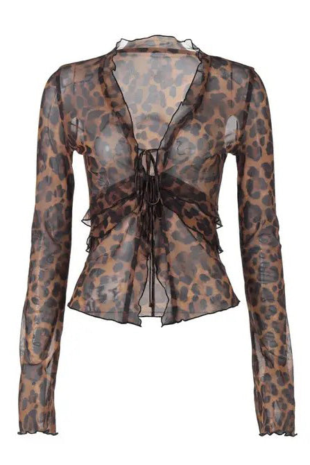 Leopard Print Mesh ruffled top Miss Sparkling