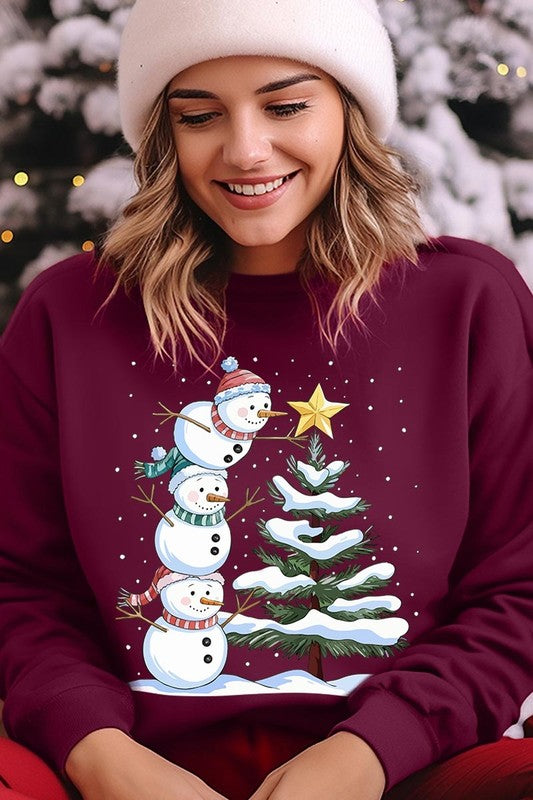 Cute Christmas Snowman Graphic Fleece Sweatshirts