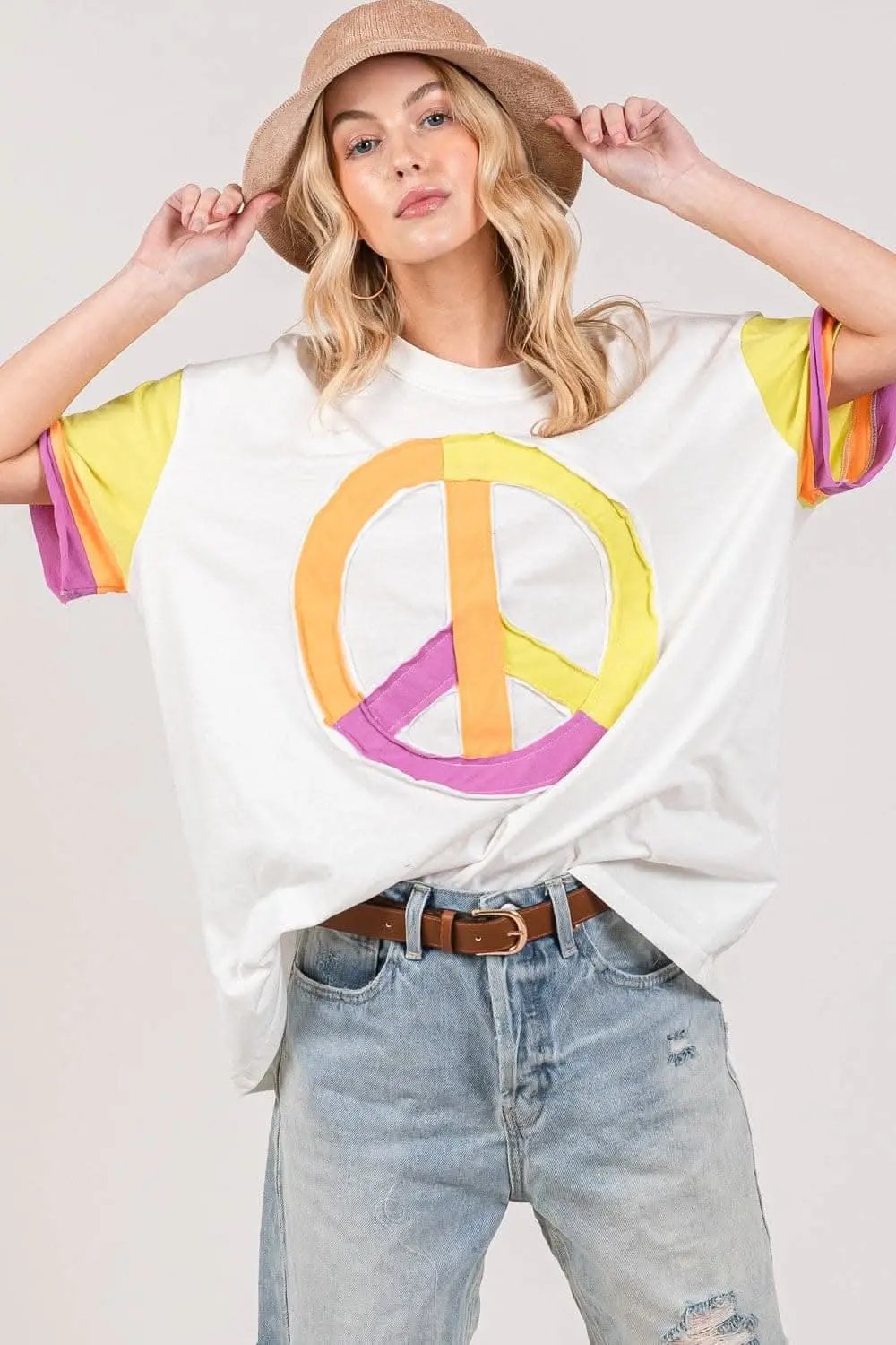 SAGE + FIG Color Block Peace Applique T-Shirt - Love Salve 