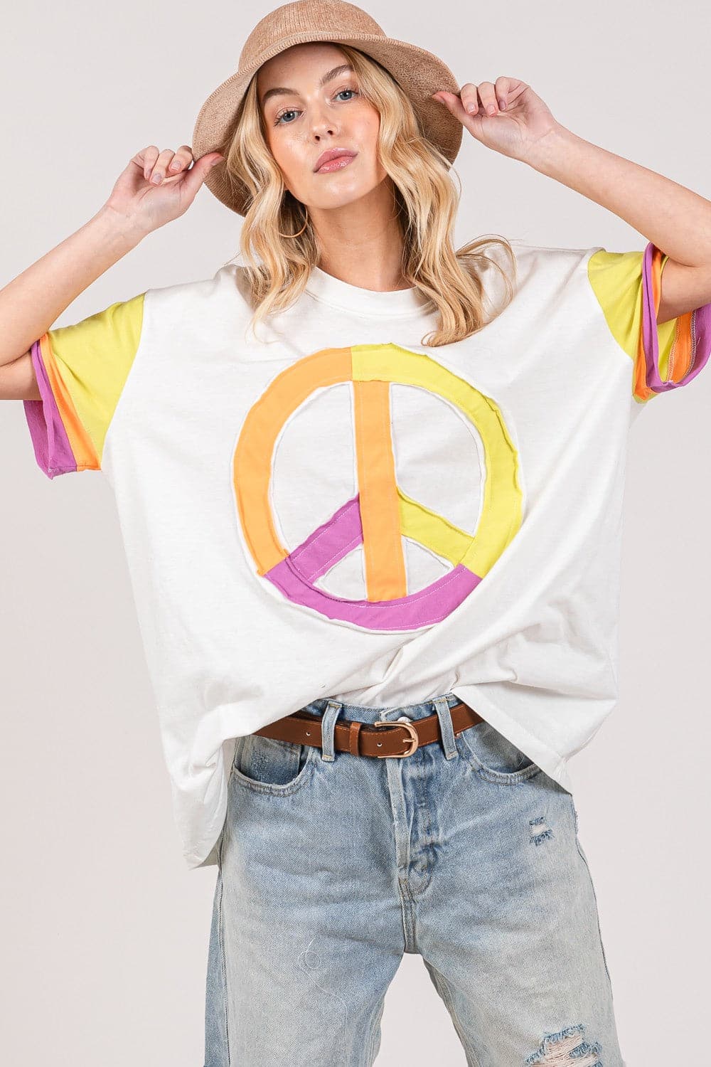 SAGE + FIG Color Block Peace Applique T-Shirt.