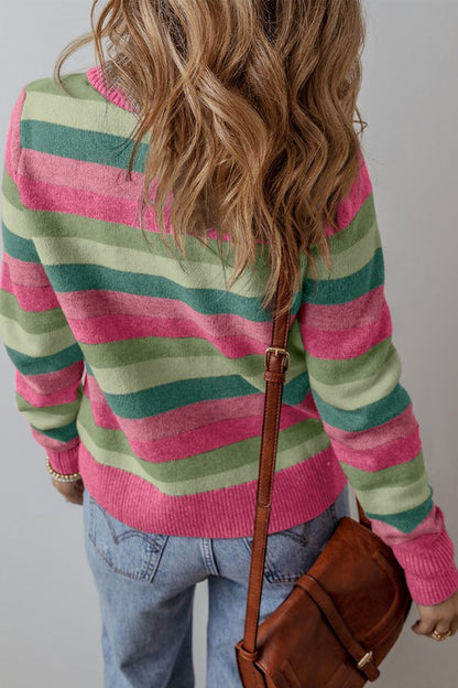 Women Color Block Ribbed Edge Round Neck Sweater