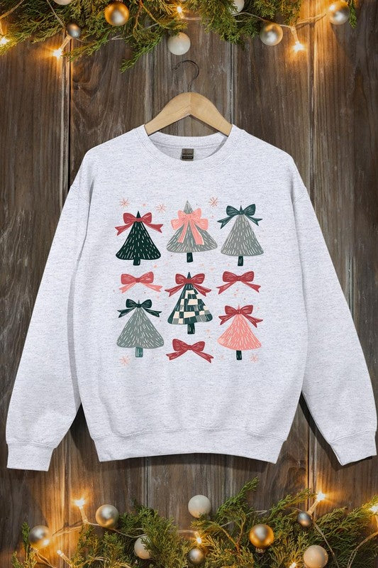 Coquette Christmas Tree Graphic Fleece Sweatshirt with festive design, unisex fit.