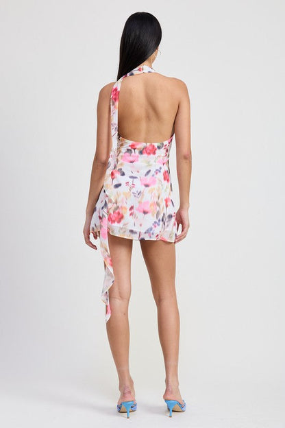 Flirt in Bloom Halter Mini Dress – Ivory Floral