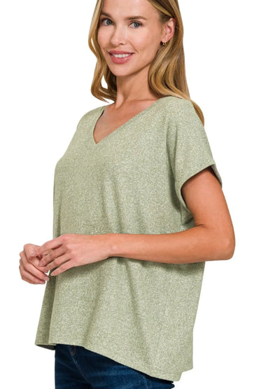Zenana Soft Melange Hacci V-neck Tee - Love Salve 