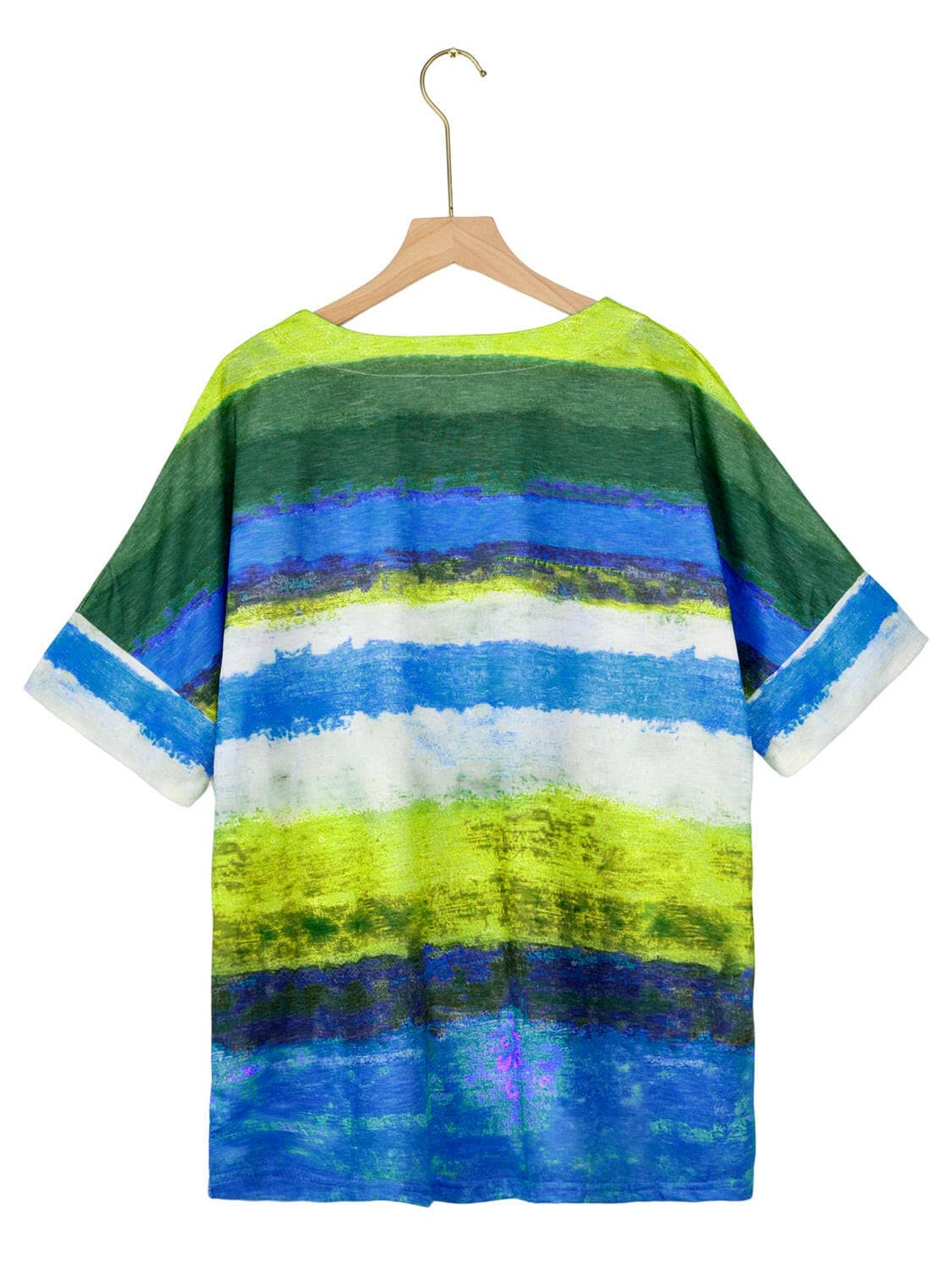 Full Size Color Block Round Neck Half Sleeve T-Shirt.