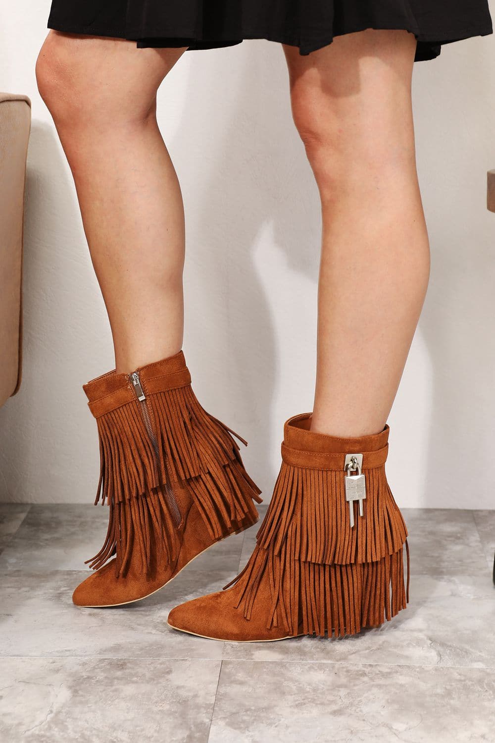 Legend Women's Tassel Wedge Heel Ankle Booties.