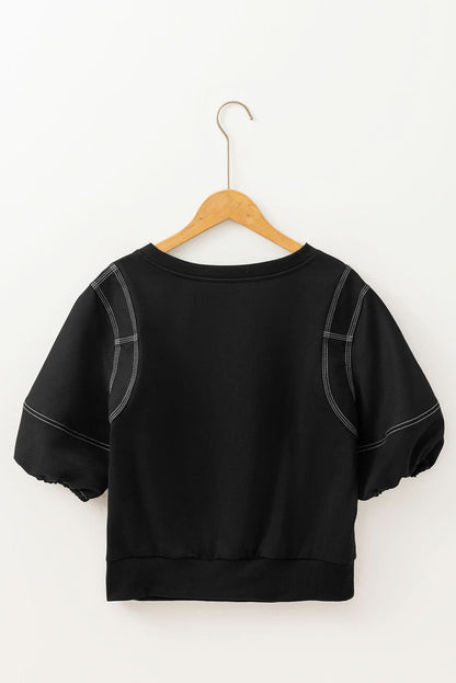 Slightly Stretchy Contrast Stitch Half Sleeve Top