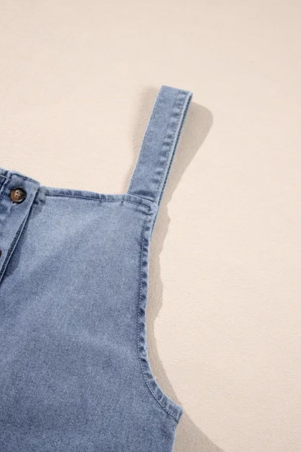 Wide Strap Denim Overalls with Pockets