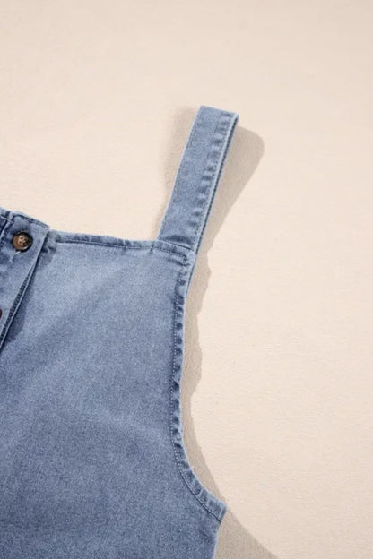 Wide Strap Denim Overalls with Pockets