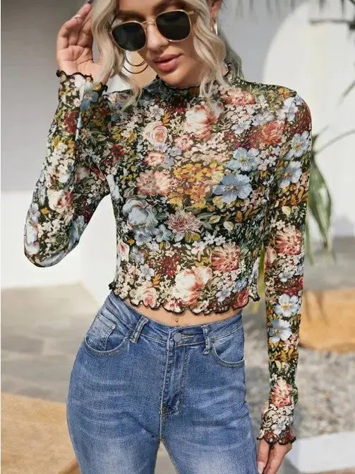 Floral mock neck crop top Miss Sparkling