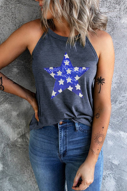 Sequin Star Grecian Neck Tank.