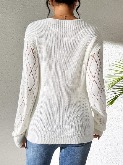 Chic openwork v-neck sweater with long sleeves