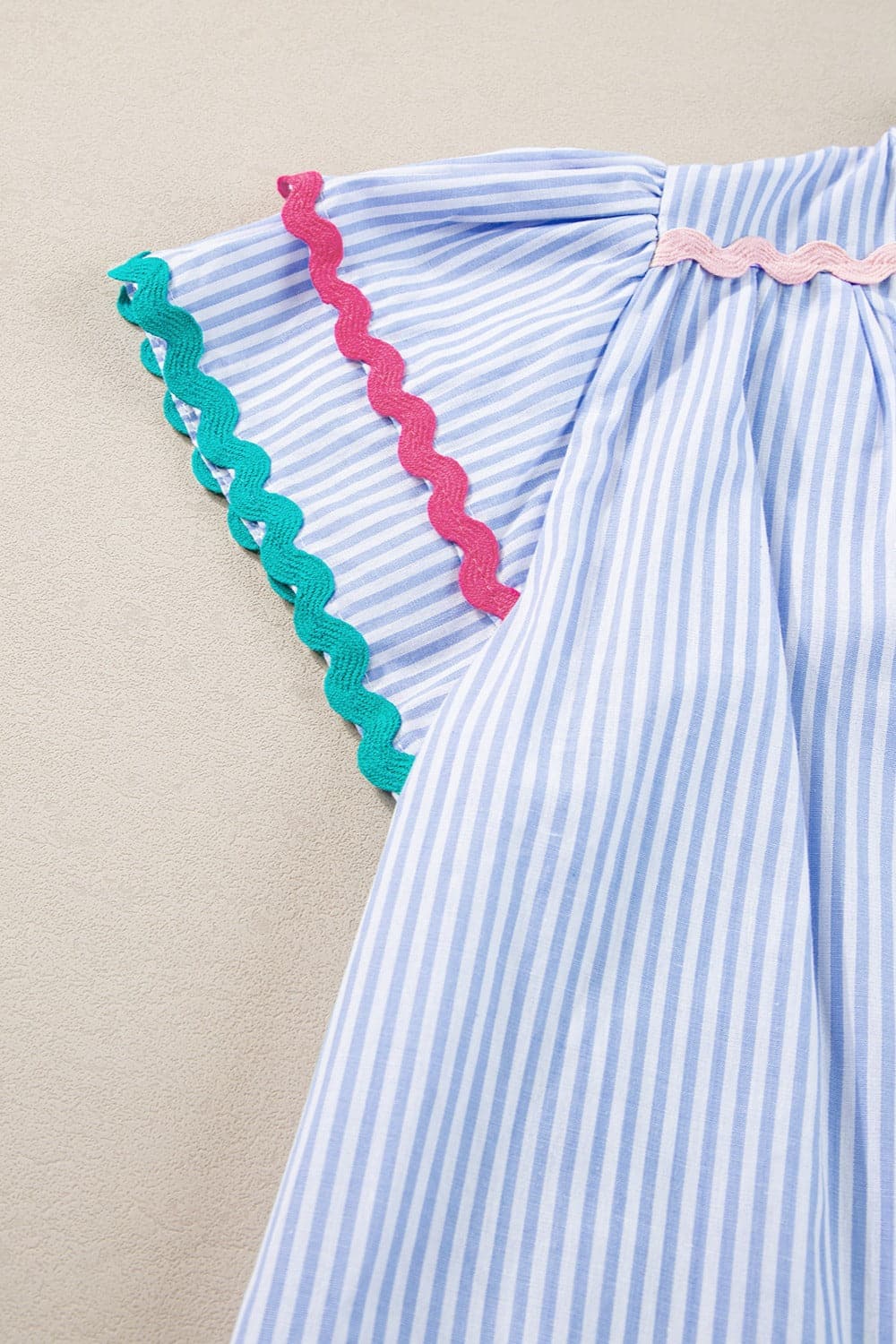 Striped Notched Short Sleeve Blouse.