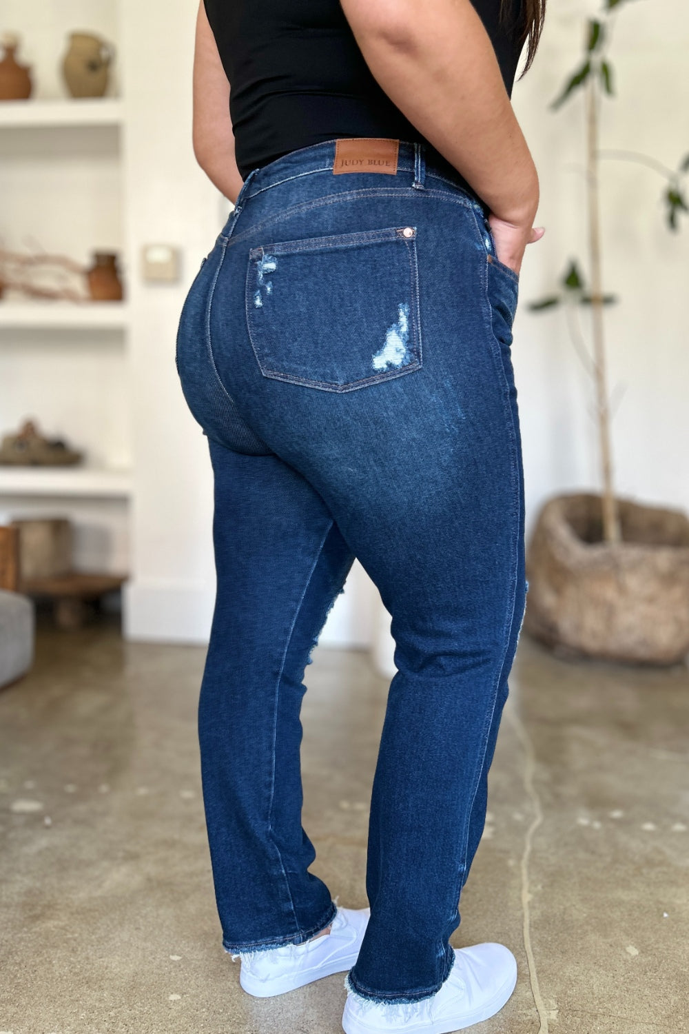 Judy Blue Full Size High Waist Rigid Magic Heavy Destroy Straight Jeans Coco’s Tee Boutique