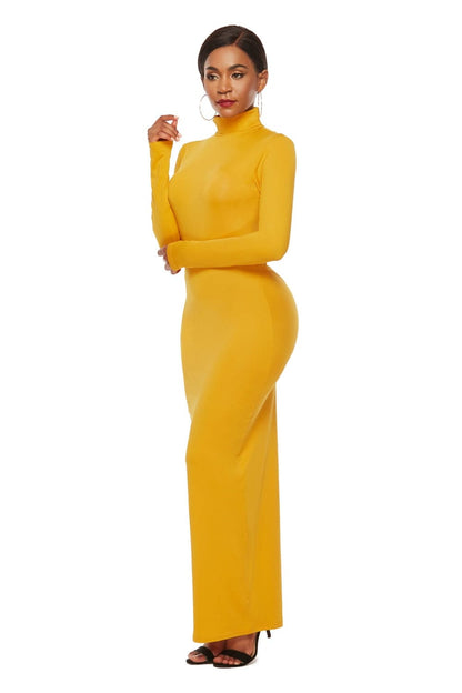 Mock Neck Long Sleeve Maxi Slim Dress.