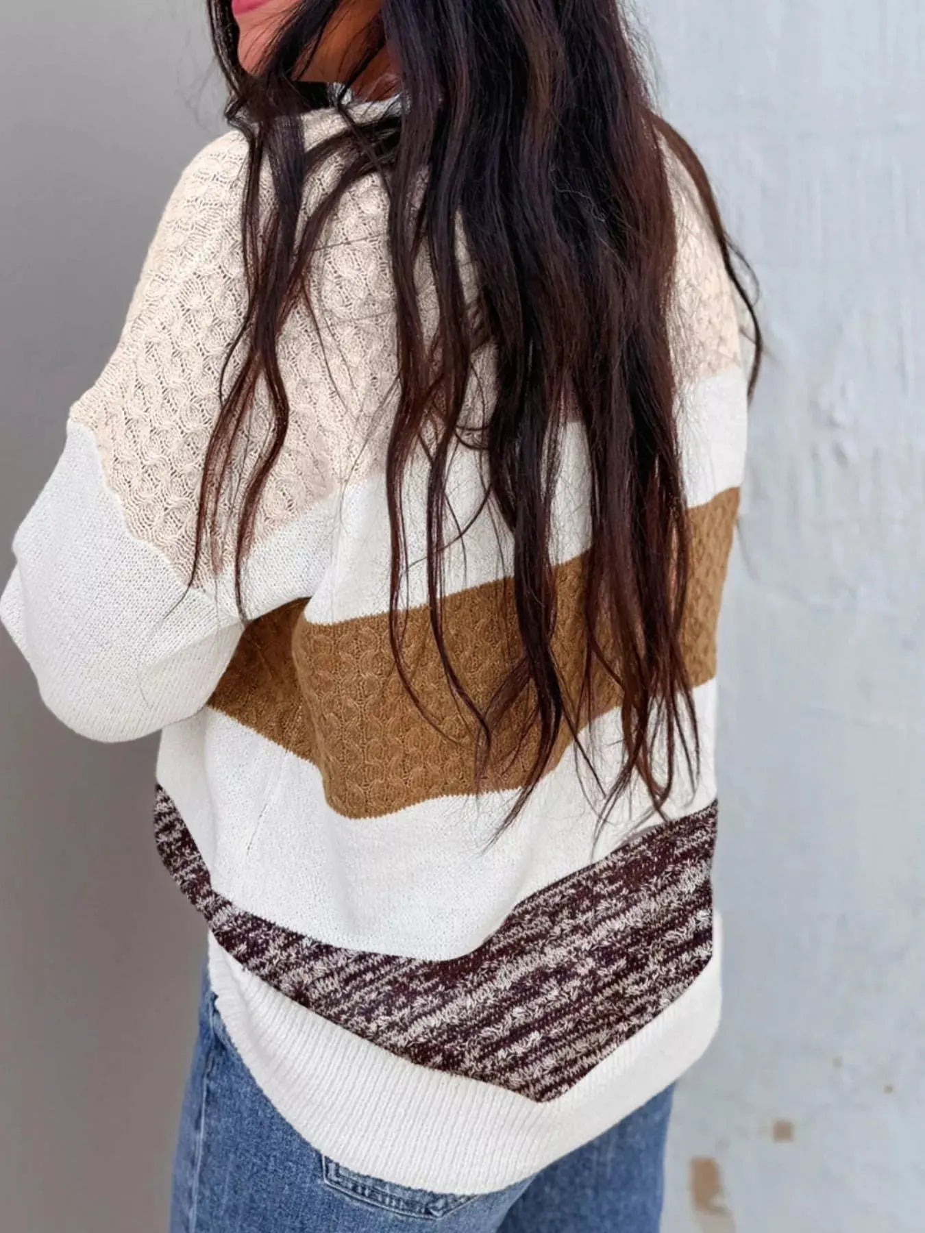 Mixed Texture Knit Striped Color Block Loose Sweater Simply Love