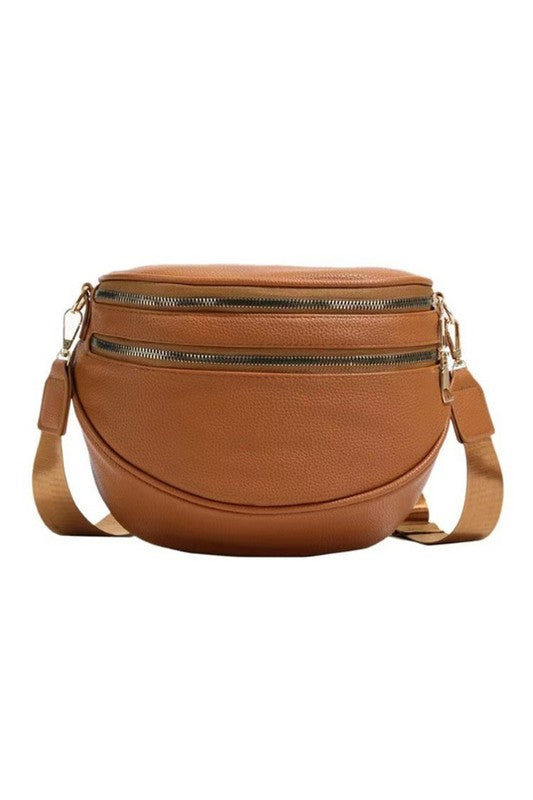 Luxe Curve Vegan Leather Sling – Double Zip Crescent Crossbody Coco’s Tee Boutique