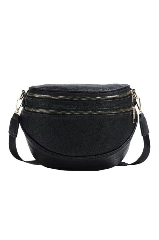 Luxe Curve Vegan Leather Sling – Double Zip Crescent Crossbody Coco’s Tee Boutique