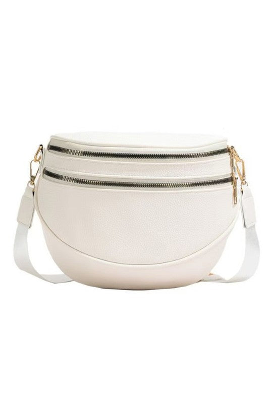 Luxe Curve Vegan Leather Sling – Double Zip Crescent Crossbody