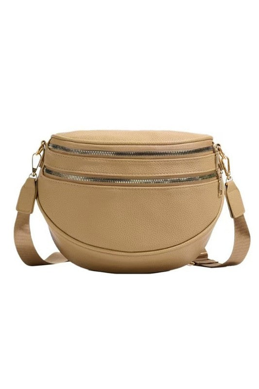 Luxe Curve Vegan Leather Sling – Double Zip Crescent Crossbody Coco’s Tee Boutique