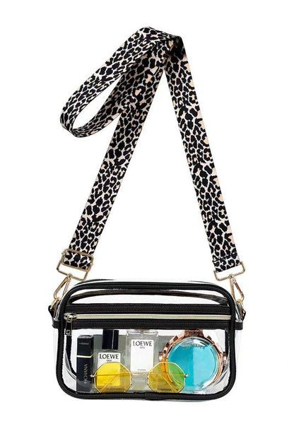 Clear Vision Leopard Strap Crossbody – Stadium-Ready Chic