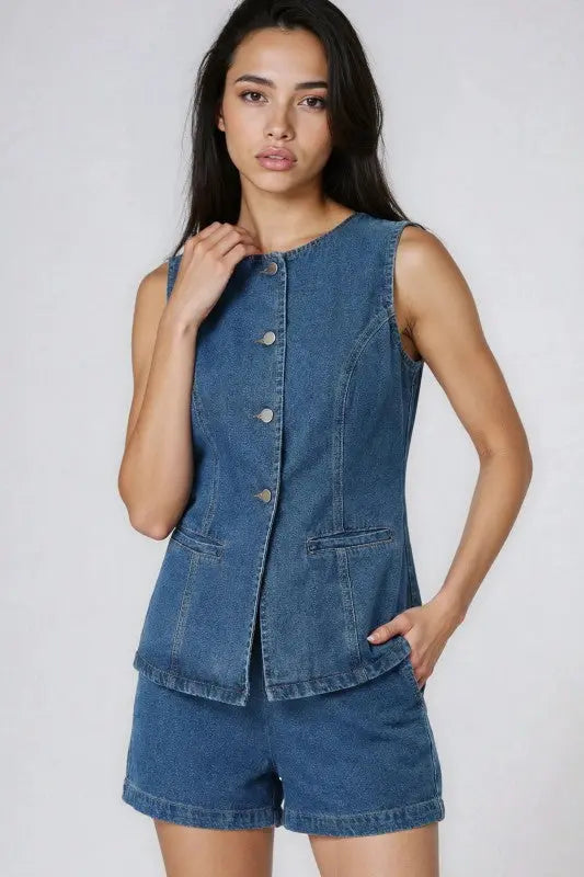 Miss Sparkling 2 piece set denim shorts and sleeveless top Miss Sparkling