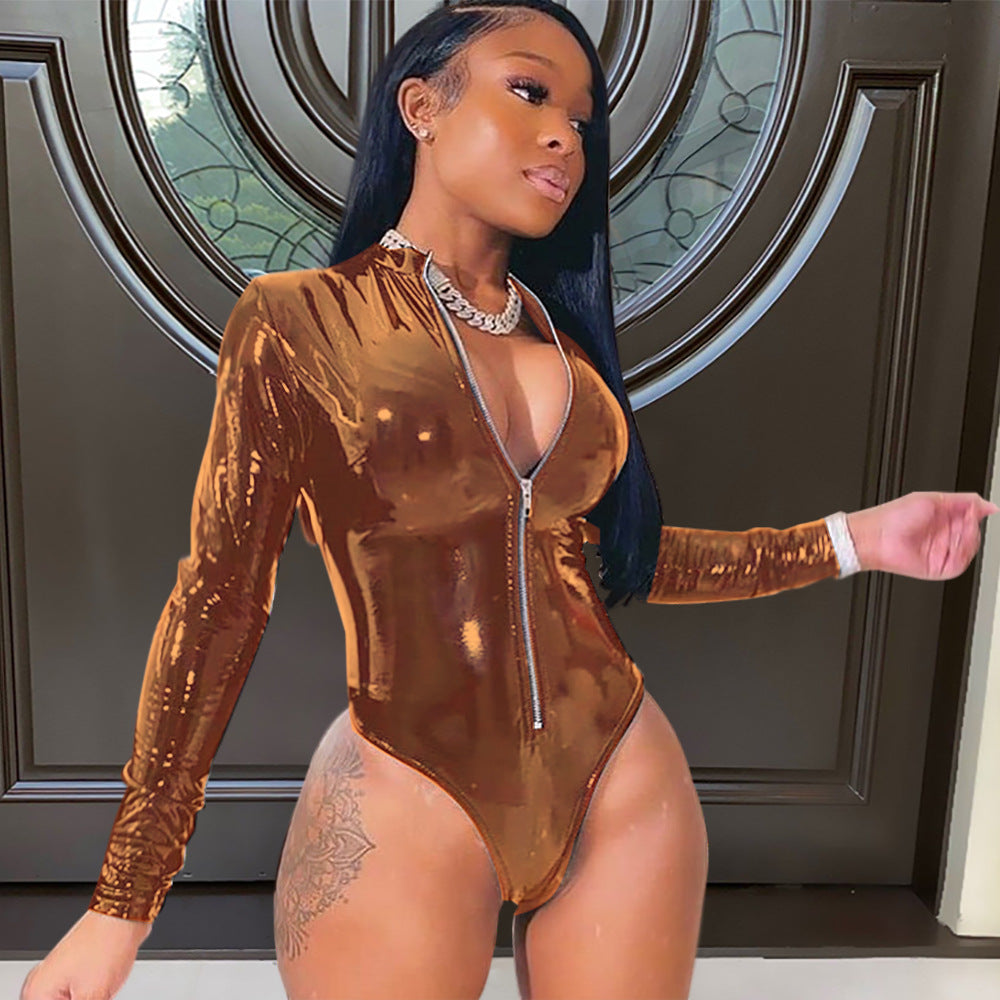 Women Clothing Nightclub Uniforms High Elastic Tight Faux Leather Border One-Piece Cotton-Padded Clothes Bella Mia