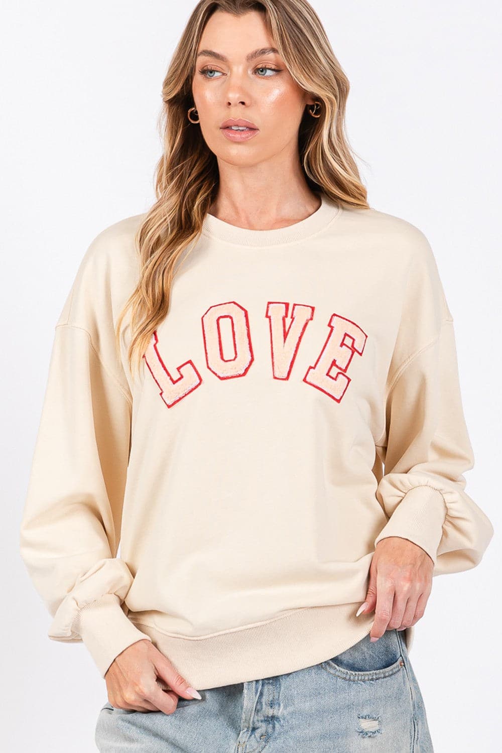 Cozy love path sweatshirt with heart patches