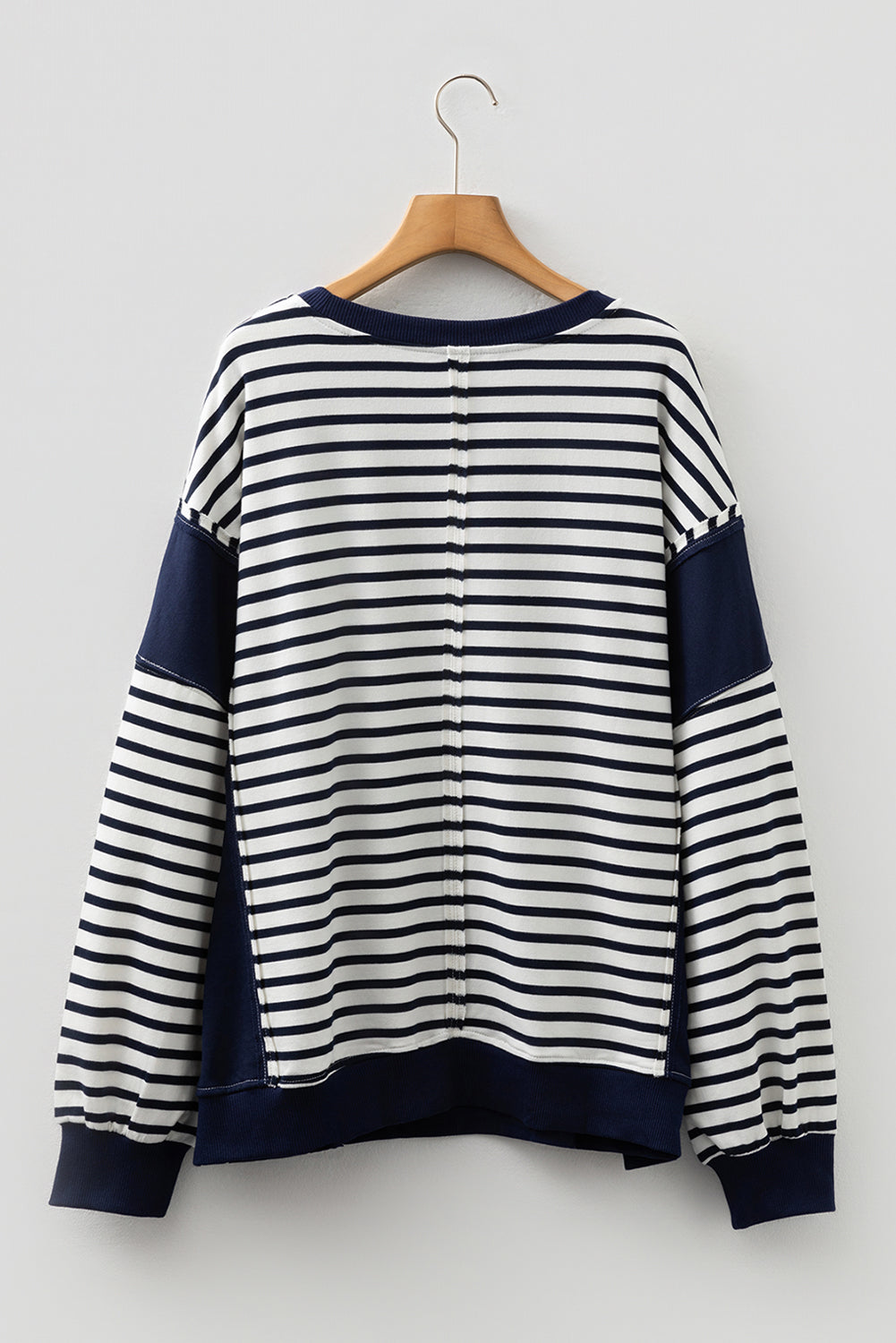 Blue Stripe Patchwork Color Block Plus Size Sweatshirt Dear-Lover Dropshipping