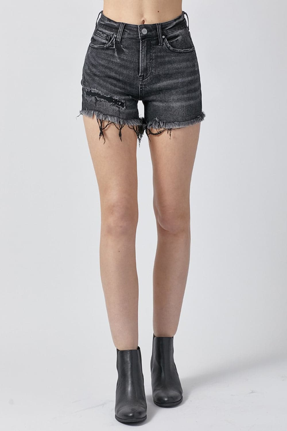 RISEN Raw Hem Denim Shorts with Pockets.