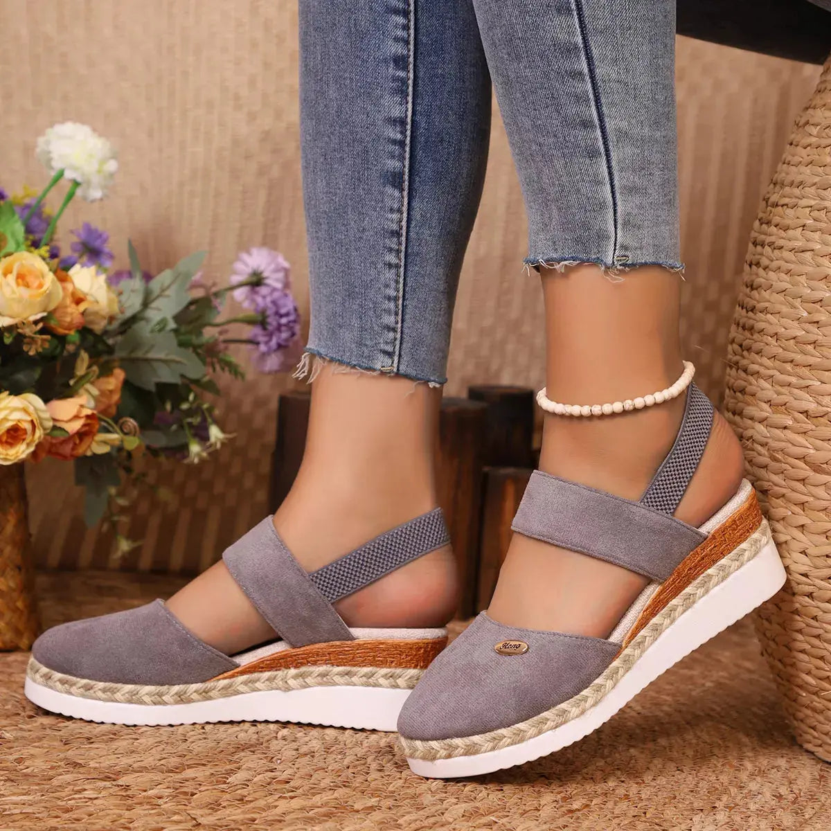 Espadrille Wedge Sandals with Ankle Strap Simply Love