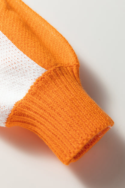 Grapefruit Orange Checkered Polo Collar Loose Sweater