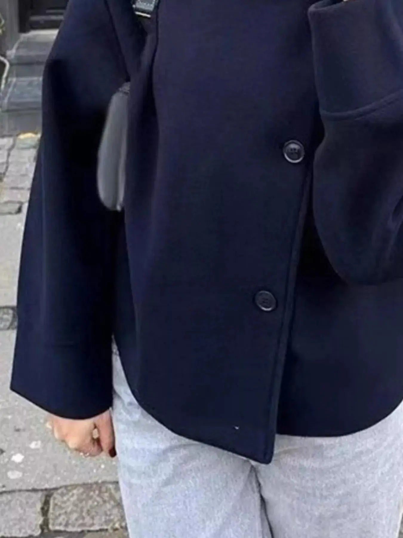 Navy Long Sleeve Buttoned Lightweight Outerwear Coat Lined Simply Love