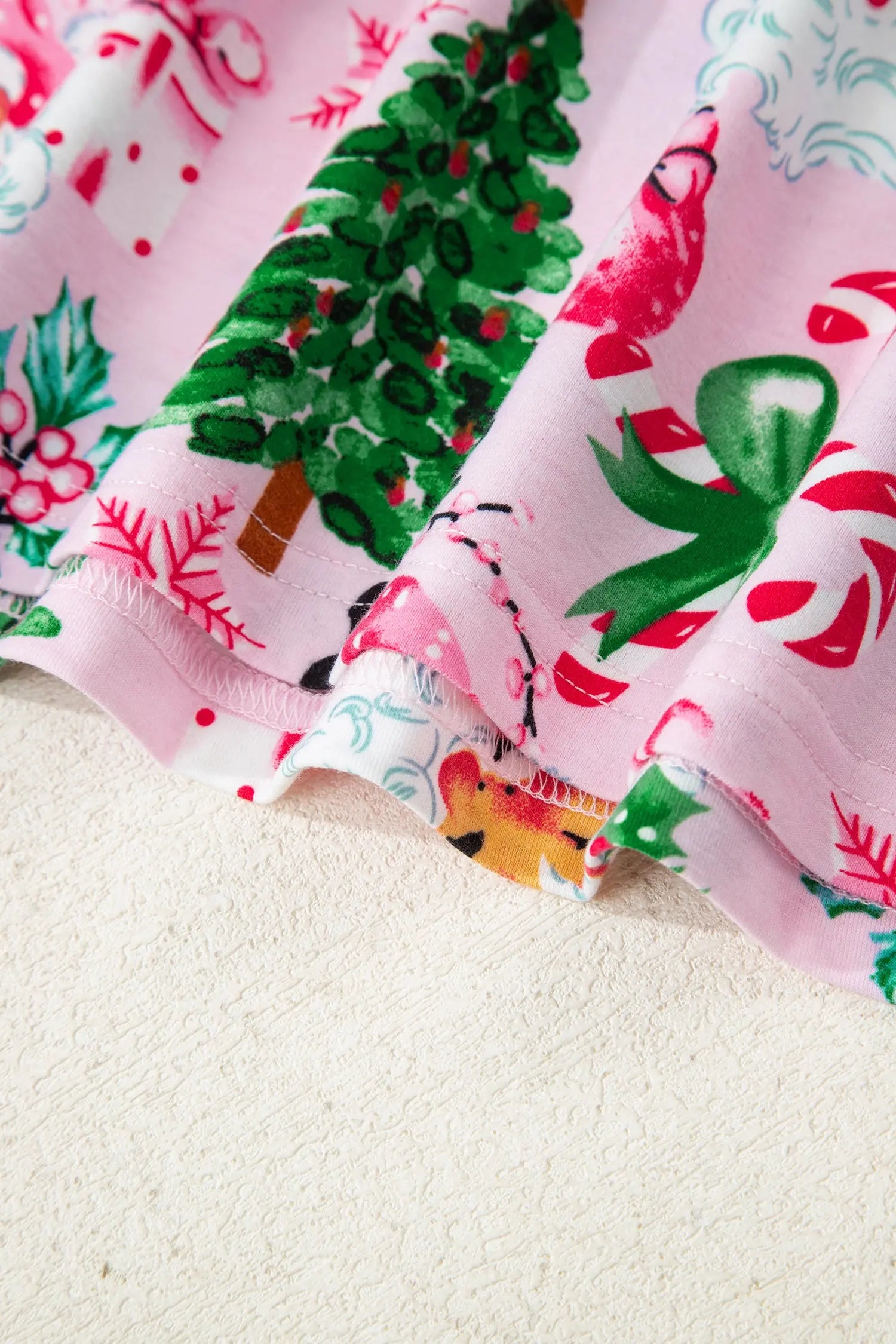 Pink Christmas Pattern Two Piece Lounge Set With Button V Neck Pullover Pants Dear-Lover Dropshipping