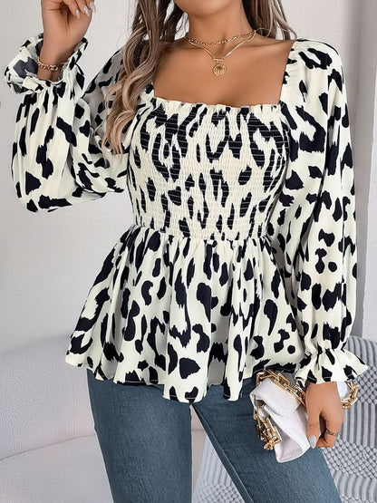 Ruffled square neck blouse with flounce sleeves