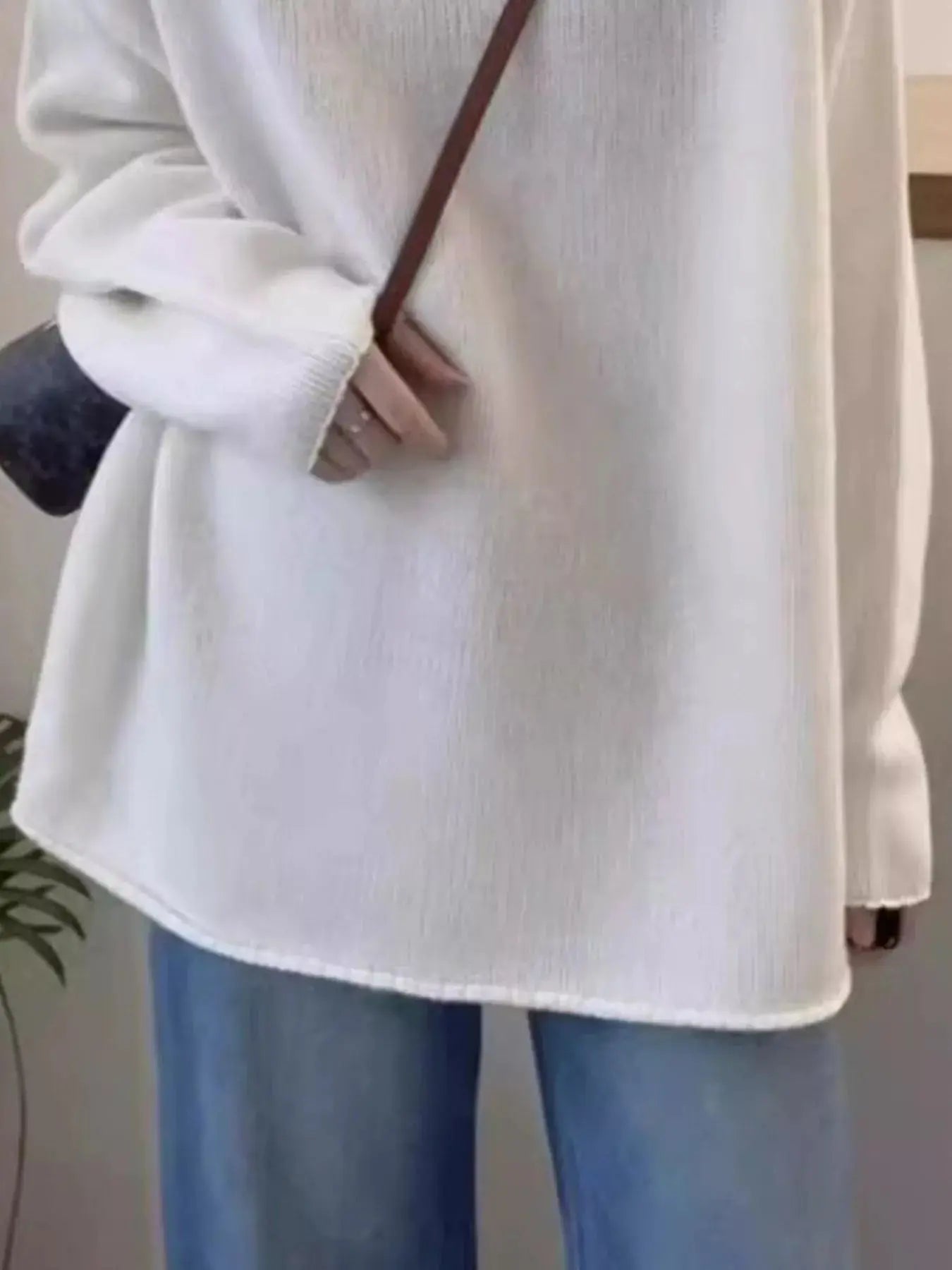 Round Neck Dropped Shoulder Sweater Simply Love