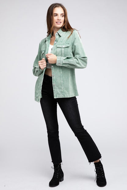 Corduroy Button-Up Jacket for Women