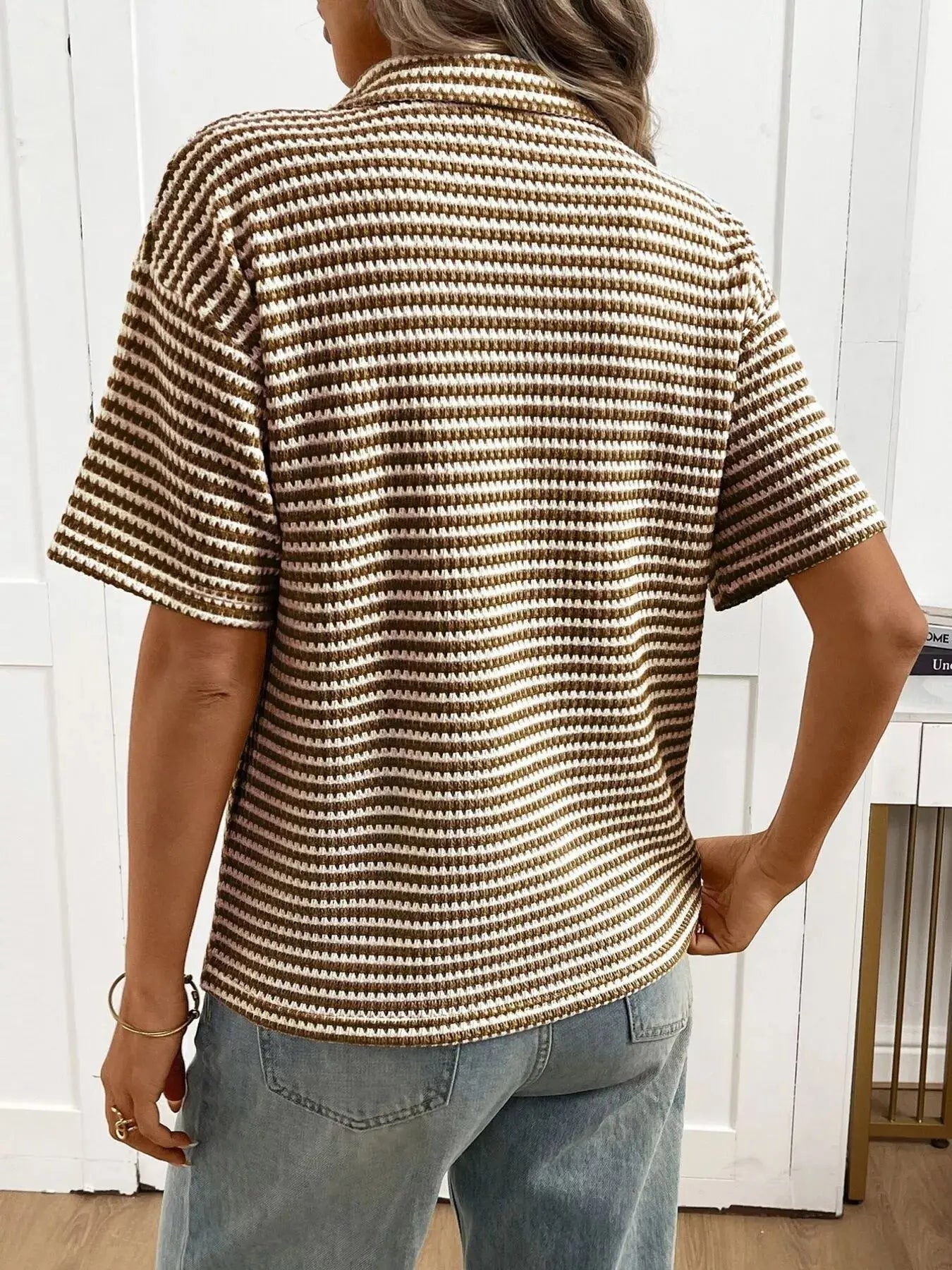 Striped Knit Short Sleeve Top Simply Love