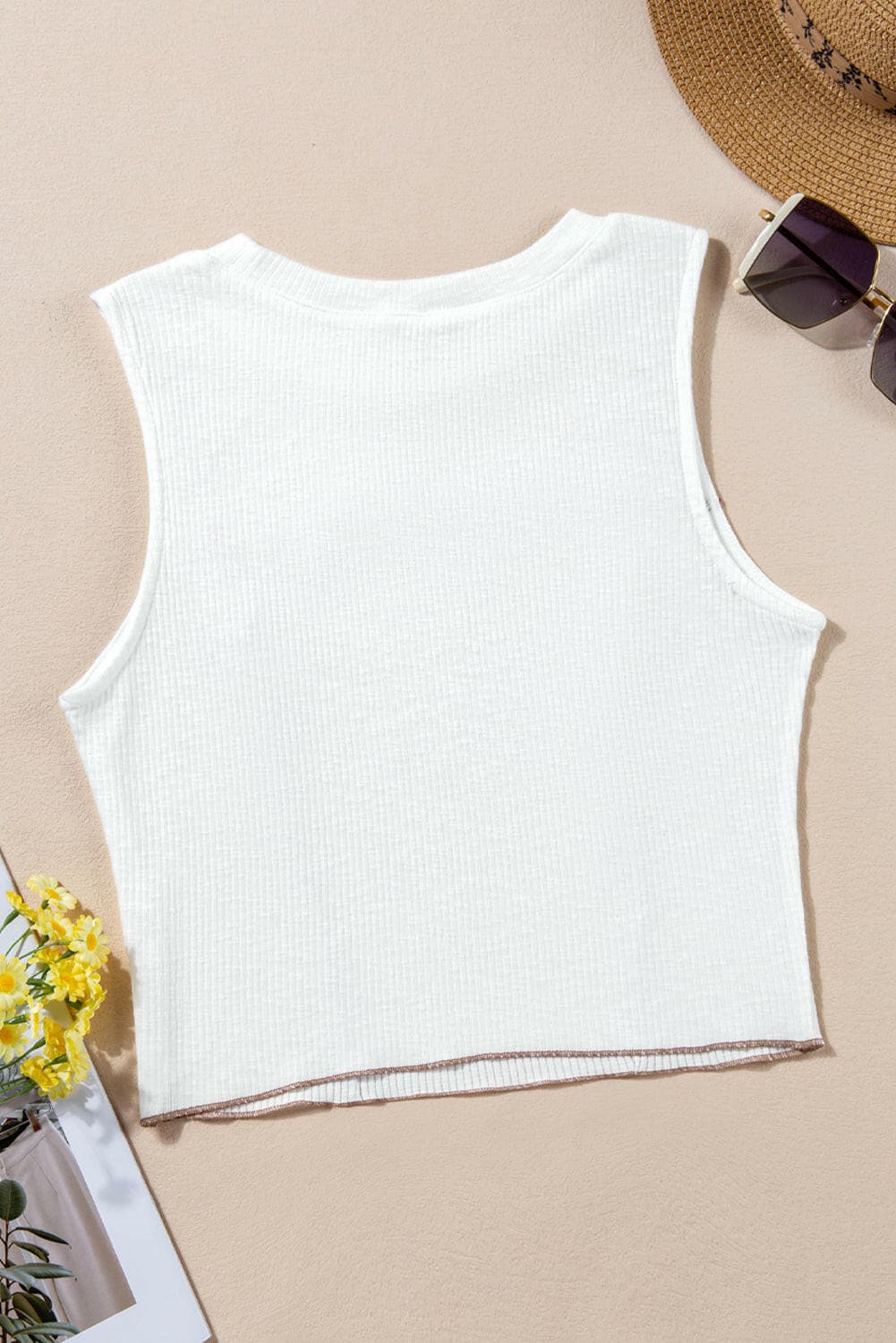 Round Neck Sleeveless Tank.