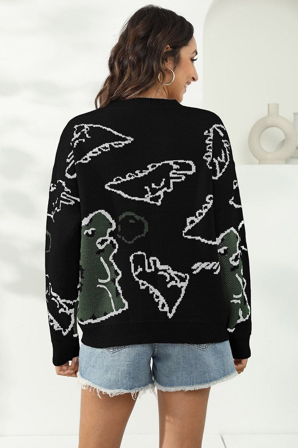 Dinosaur Print Pullover Sweater.