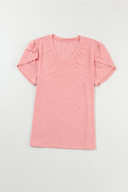 V-Neck Petal Sleeve T-Shirt.