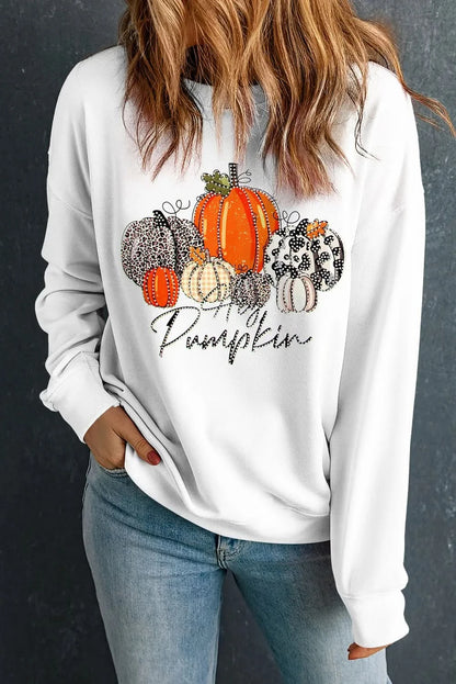 Pumpkin spice graphic sweatshirt with rhinestone details