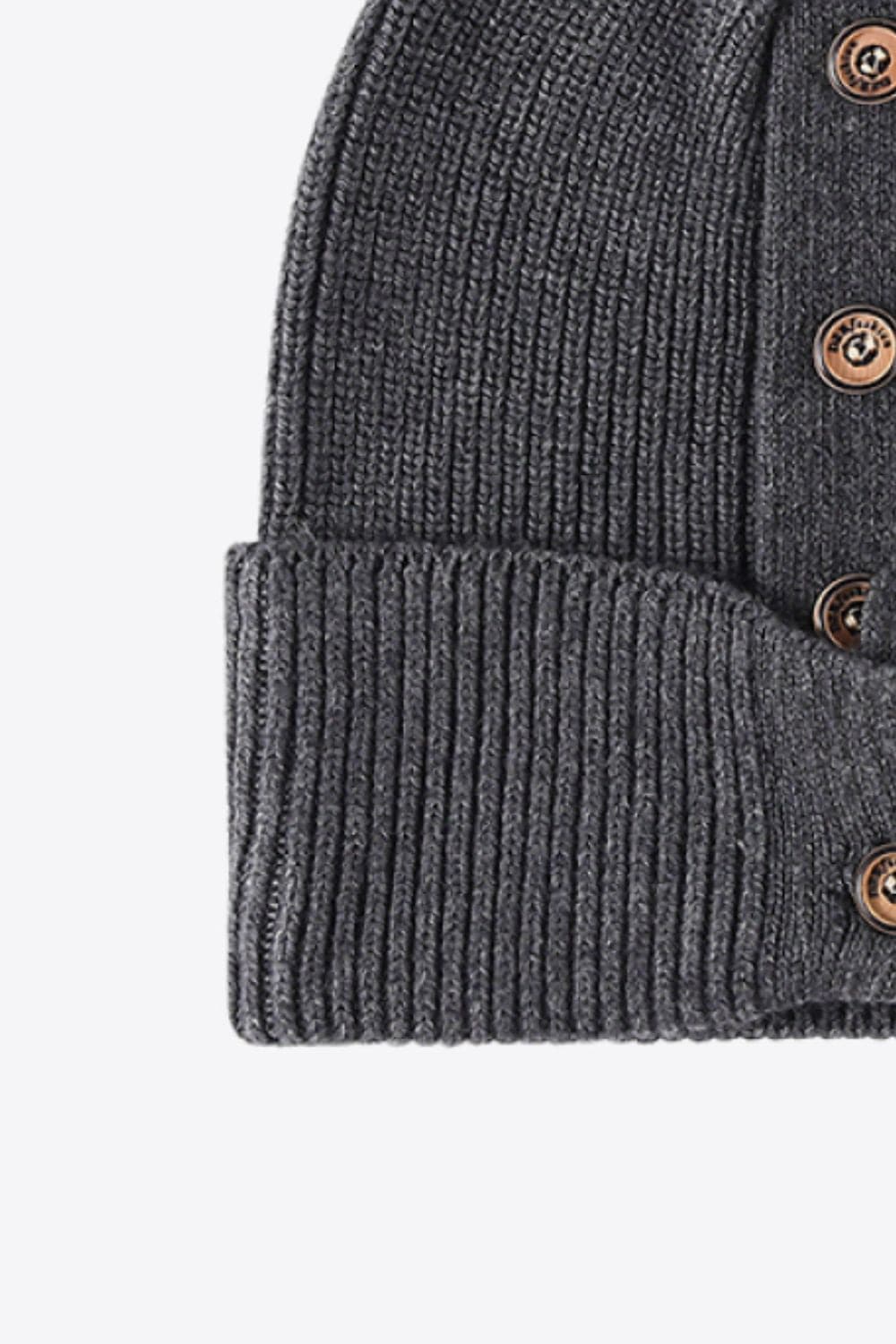 Button Detail Rib-Knit Cuff Beanie.