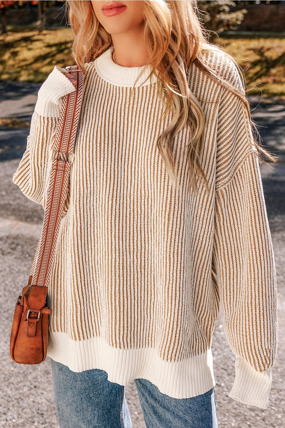 Round Neck Dropped Shoulder Sweater.