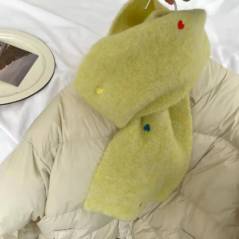 Heart-Embellished Fuzzy Knit Scarf Simply Love